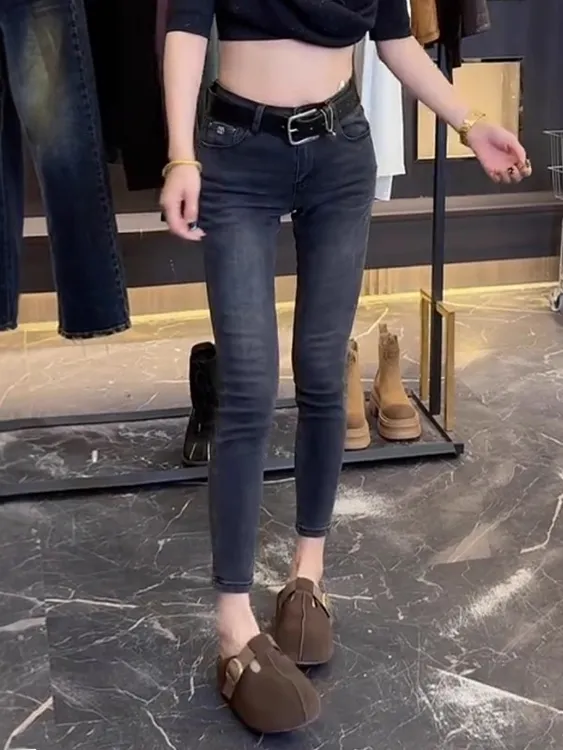 2025秋季新款弹力修身直筒小脚牛仔裤大码百搭高腰显瘦九分铅笔裤