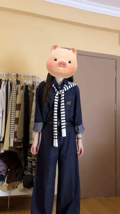 2025秋季新款法式老钱风牛仔衬衫外套上衣女搭配休闲阔腿裤两件套