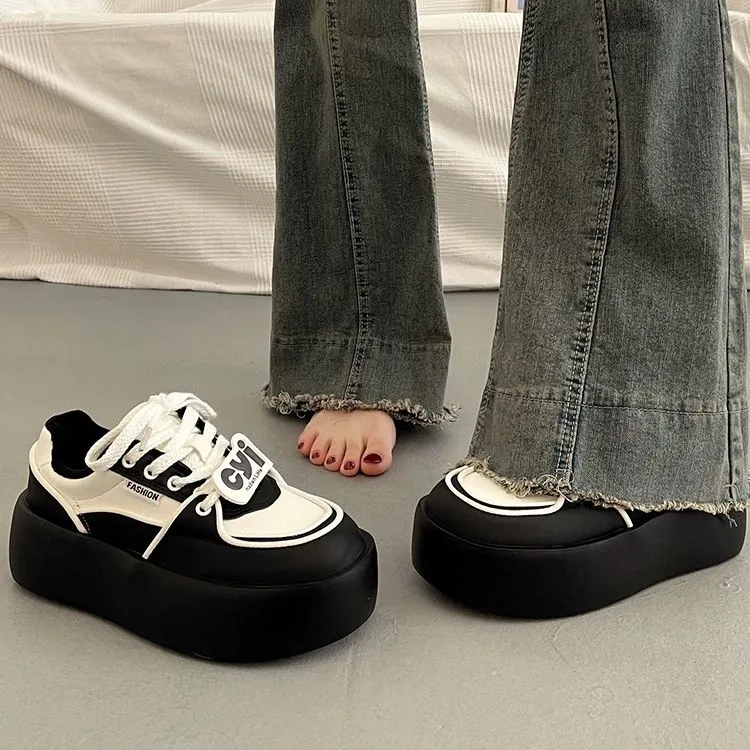 爆款松糕厚底小白鞋女2025春季新款小个子增高百搭休闲运动板鞋