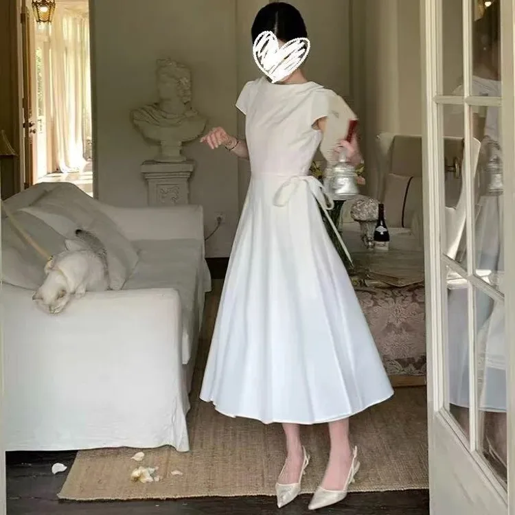 甜粿妹妹【幸子小姐】设计感系带船领连衣裙2025夏季新款