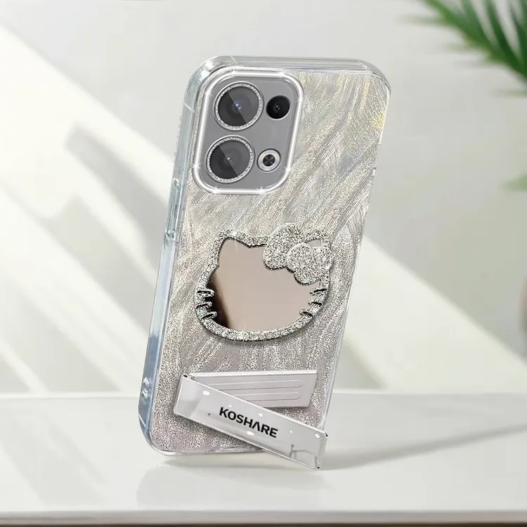 自带镜头膜OPPOReno13手机壳镶钻kt猫镜子PKM110全包reno13pro羽