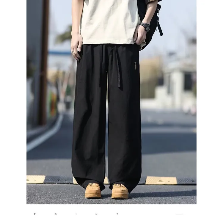 春秋新款潮流工装弯刀休闲裤男士直筒日系宽松长裤百搭时尚阔腿裤