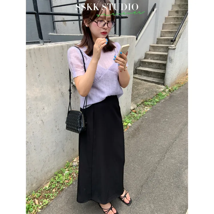 KMZY/KMZY山_山【离岛少女】微胖韩系气质轻熟感挡片式西装料半身裙