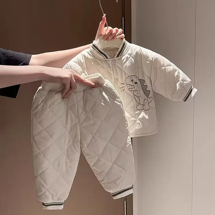婴儿衣服秋冬装男宝宝加厚保暖棉衣套装儿童冬季外出服两件套
