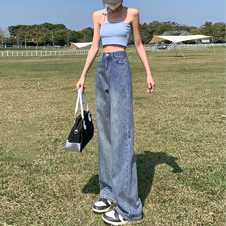 复古阔腿牛仔裤女宽松显瘦直筒2025新款秋季小个子高腰窄版拖地裤