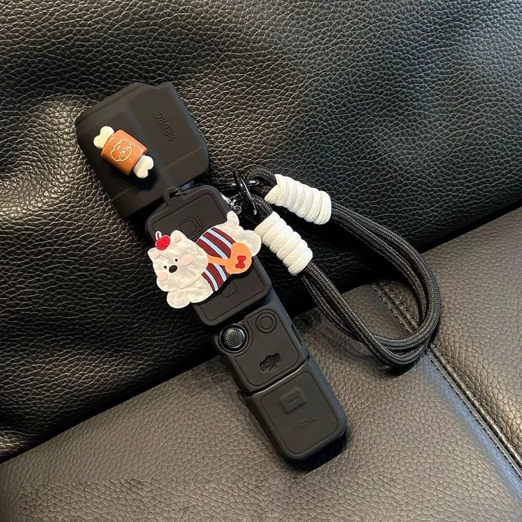 可爱条纹小狗大疆保护壳pocket3云台相机保护套硅胶外罩手腕挂绳