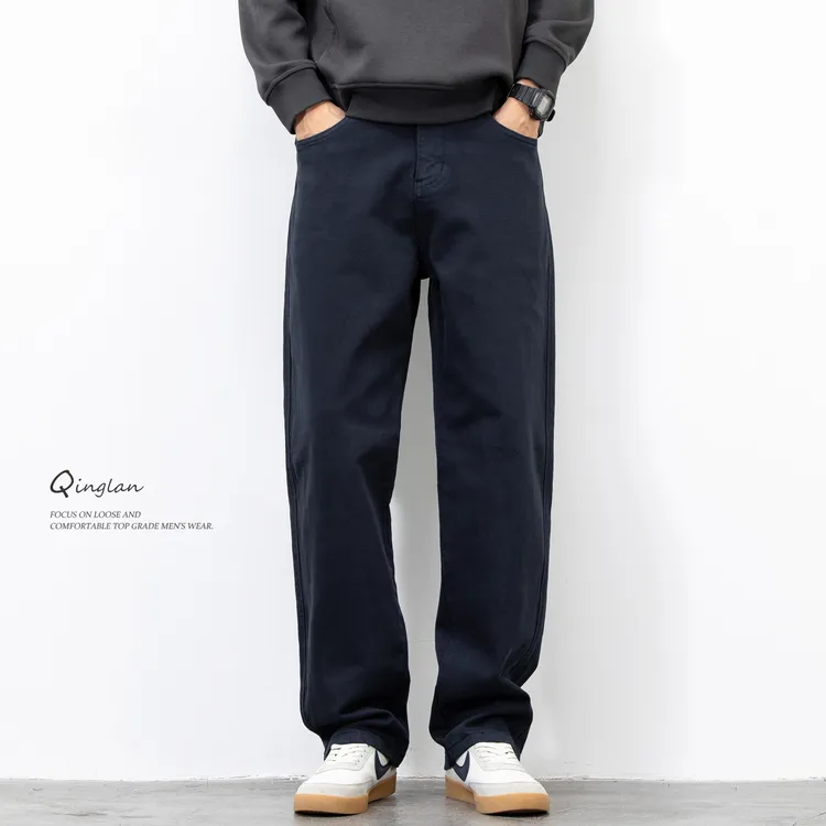 藏青色牛仔裤男直筒宽松潮流休闲高级弹力百搭长裤大码秋冬款裤子