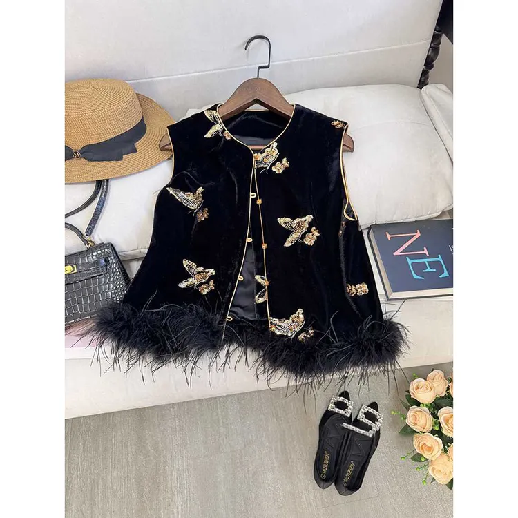 超好看国风新中式马甲黑色复古甲女秋季新款蝴蝶花马夹背心单上衣