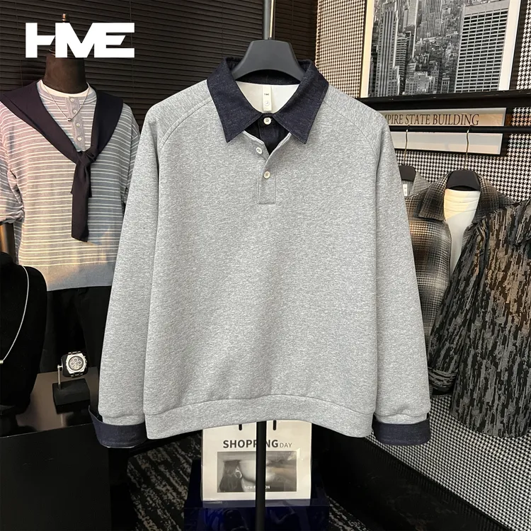 【断码五折】【假两件巴恩风】原创秋冬撞色拼接层次感穿搭翻领POLO衫