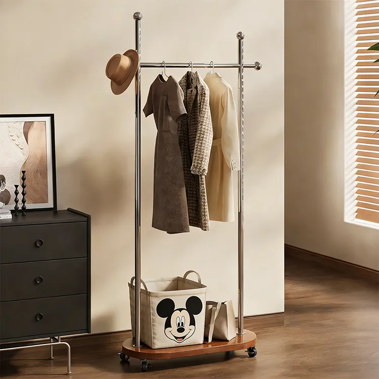 落地挂衣架卧室可移动衣帽架中古风金属衣架家用入户立式小型包架