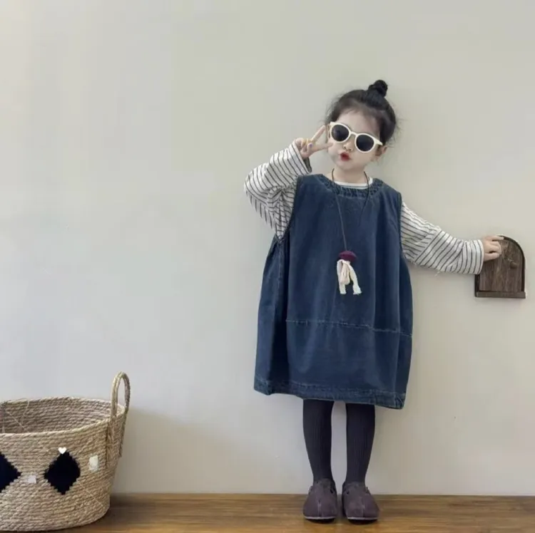 韩国童装女童宝宝复古牛仔连衣裙2025秋季新款儿童背心裙潮