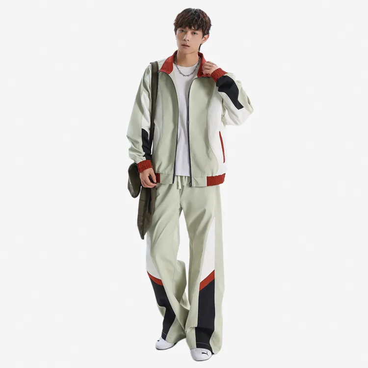 休闲运动套装时尚百搭潮流男士情侣春秋季宽松学生立领撞色拼色