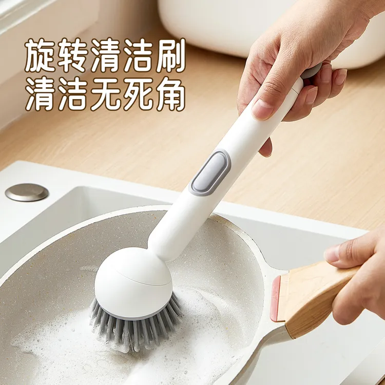 长柄加液旋转锅刷可调节家用厨房不沾油去污清洁刷洗锅加液刷