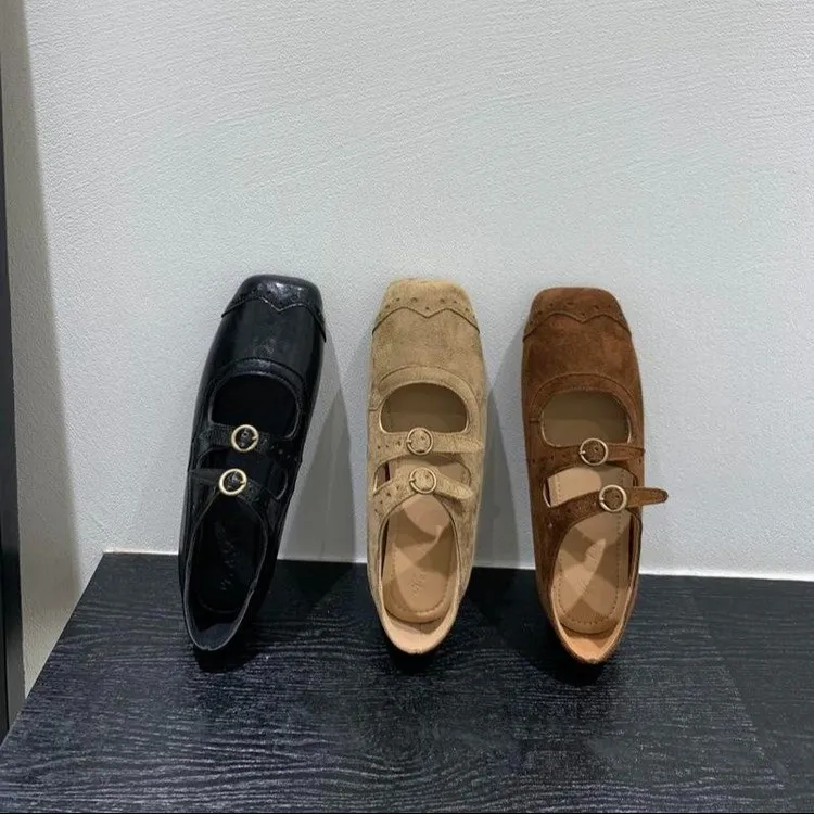 复古棕色方头玛丽珍鞋芭蕾舞鞋女2025年新款韩版法式浅口单鞋女鞋