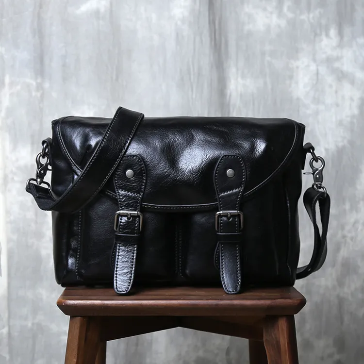 男士真皮单肩包头层牛皮斜挎包休闲百搭邮差包潮流横款背包男士包