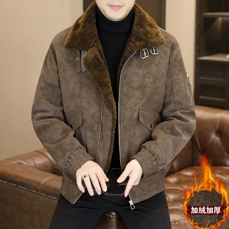  库约内姆KOYENEMAL冬季新款男士加绒加厚翻毛领皮夹克外套潮