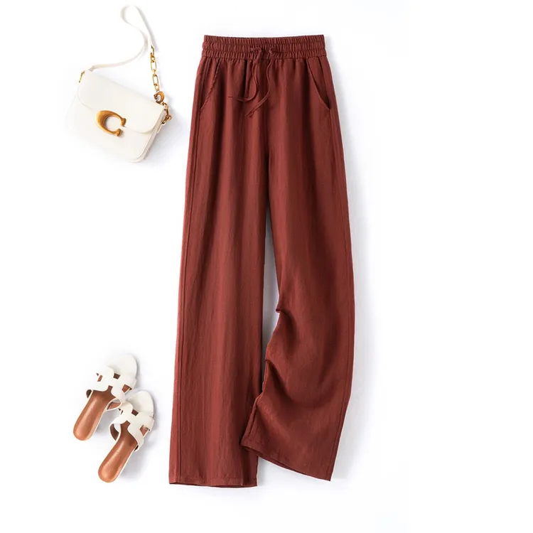 “会呼吸的裤子”莱赛尔+亚麻薄款纯色透气高腰直筒裤常规小个子