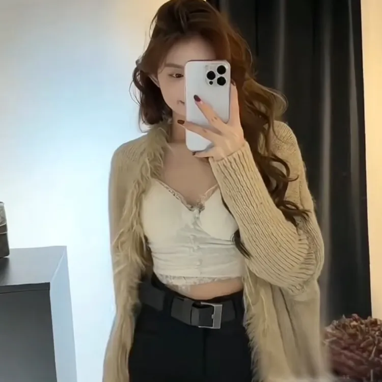 纯欲风带胸垫蕾丝美背短裤外套三件套