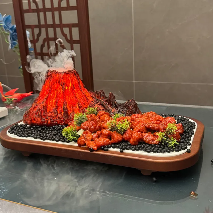 创意火焰山装饰盘意境冷菜盘酒店餐厅火锅店餐具干冰明档会所摆盘