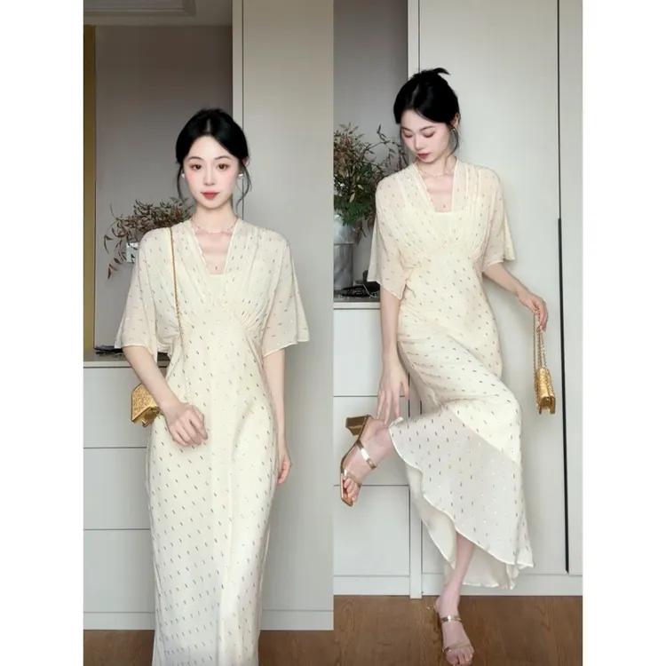 MARIE.COCO法式轻奢优雅气质V领波点连衣裙女温婉大方时尚长裙子