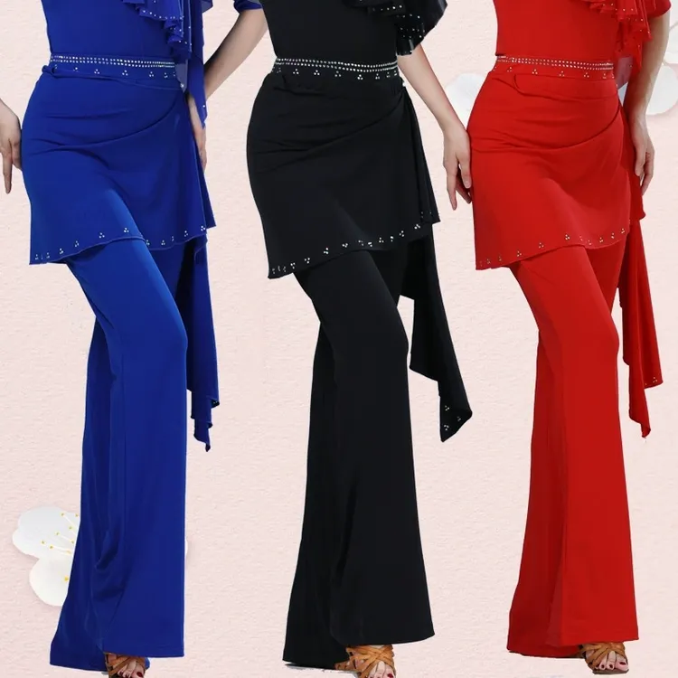 假两件广场舞裤微喇裤女现代舞练功裤围臀裤舞蹈裤烫钻三步踩形体