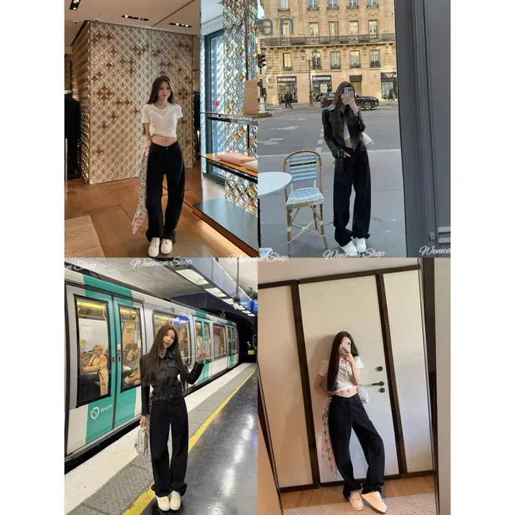 【超模Y*I黑牛】超直筒显瘦~ V腰长款百搭牛仔裤