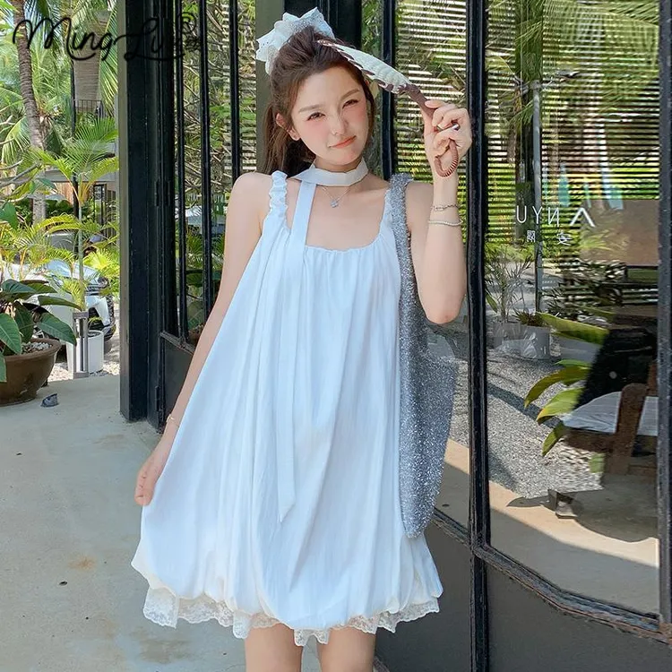 夏日漂亮连衣裙巨好看的2025夏季新款显瘦减龄洋气背心花苞裙子女