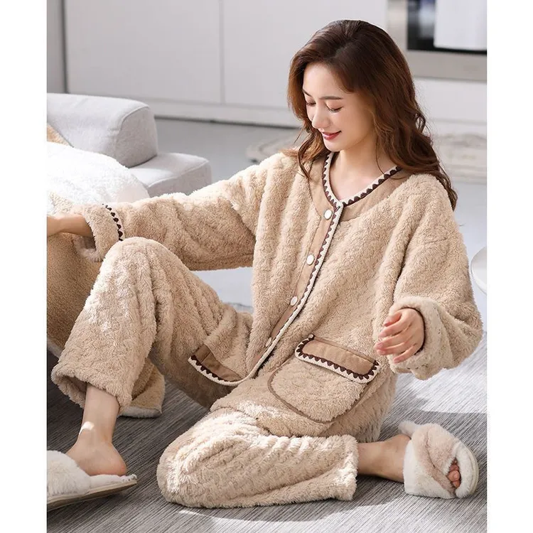 【绒喜雀睡衣】睡衣女冬贵妃绒家居服小香风保暖加厚大码加绒两件套