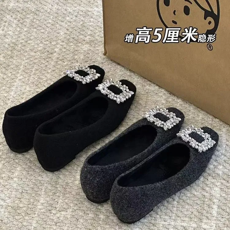 【小允姐姐】内增高玛丽珍鞋2025秋冬新款水钻毛毛鞋-1018