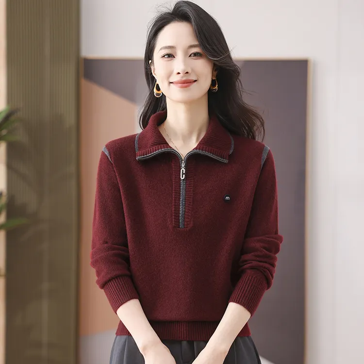 针织毛衣女外穿春秋新款加厚宽松长袖女装时尚中年休闲羊毛衫打底