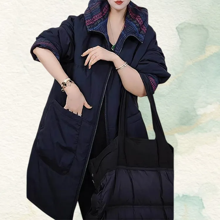 时尚轻奢气质复古连帽棉服女2025冬季新款加厚保暖中长款棉衣外套