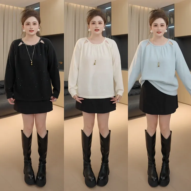 【胖佳佳】细闪珠片 设计感镂空针织衫秋季气质百搭女H625Z15569