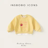 INSbobo儿童假两件长袖上衣春季纯色贴布绣字母印花卫衣CY25191