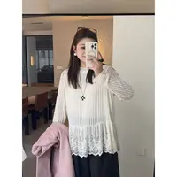 晶咕佳佳【慕斯奶芙】纹理感花边打底立领长袖小衫时尚圆领百搭