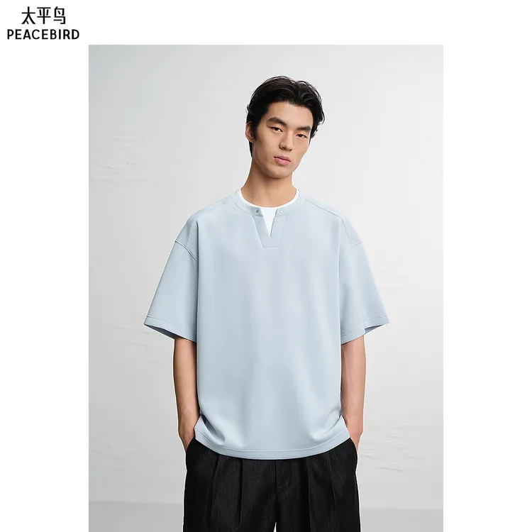 【商场同款】太平鸟男装26夏新款莱赛尔假两件宽松T恤B1CNG215W