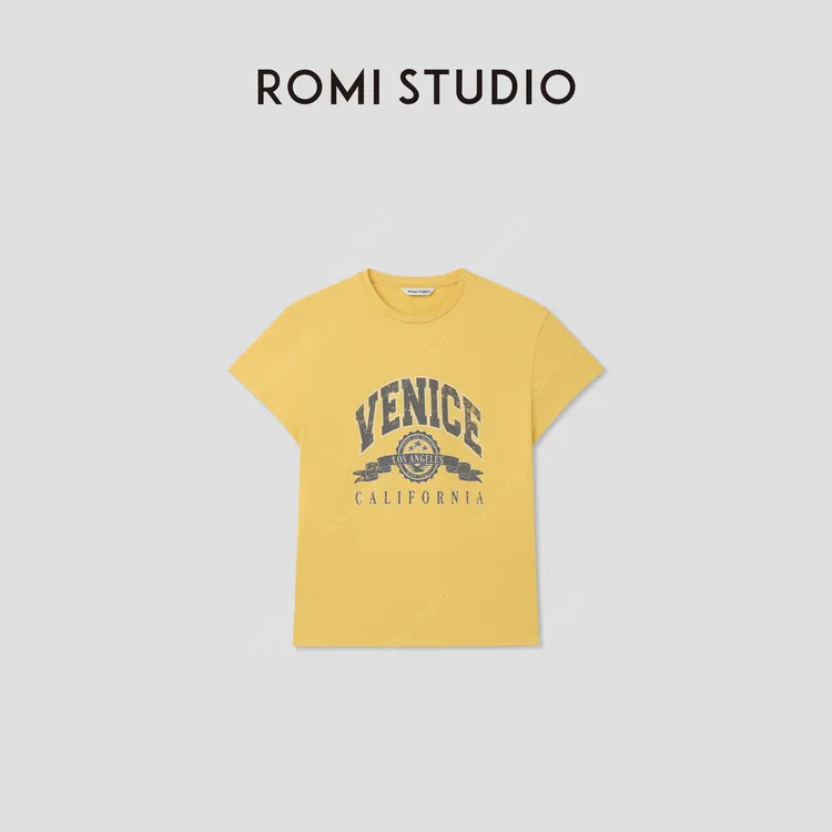 ROMI STUDIO“美式复古”字母印花舒适全棉圆领短袖T恤 RWCRSW4501