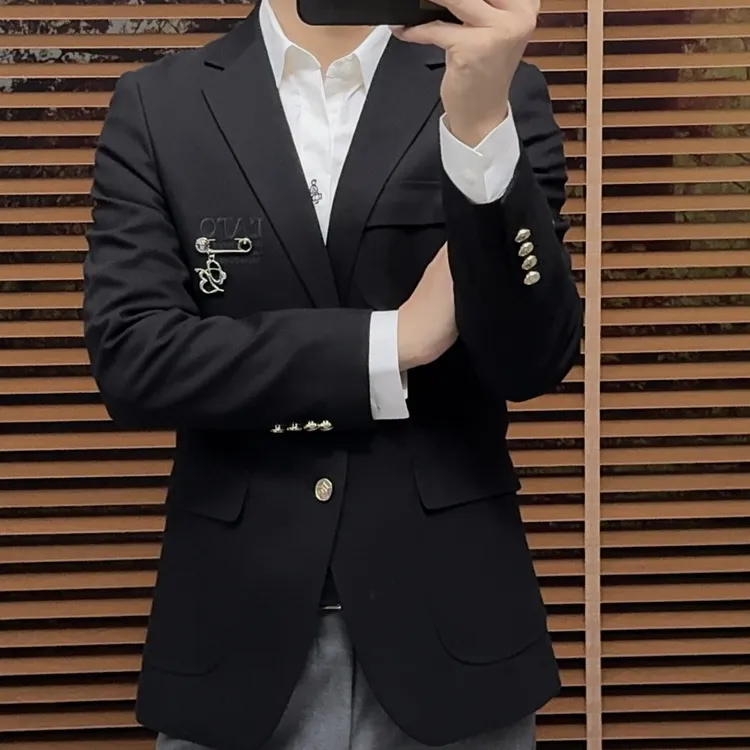 西服春秋上装时尚修身气质休闲长款正装四季通用字母上衣小西装