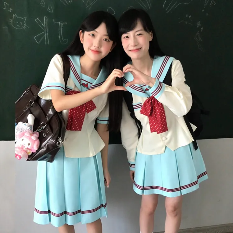  梨筏信原创jk制服【小青禾】夏季水手服收腰显瘦短袖套装学院风女