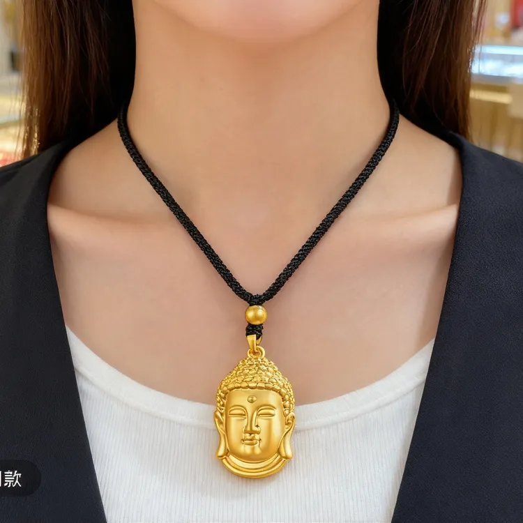 合金吊坠 经典复古大佛头吊坠黑绳项链（长短可调节）