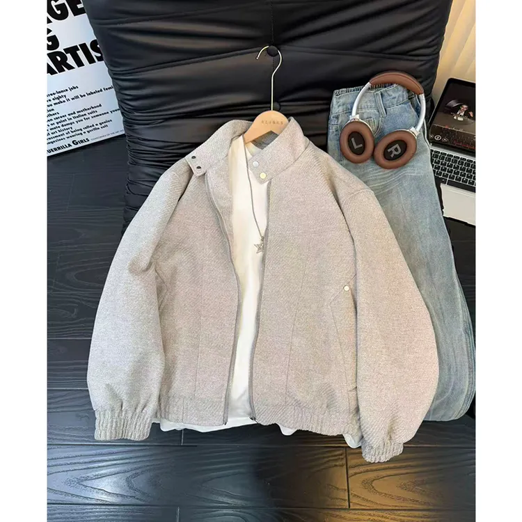 美式cleanfit夹克外套男春秋痞帅宽松立领外套高级感情侣潮牌外套