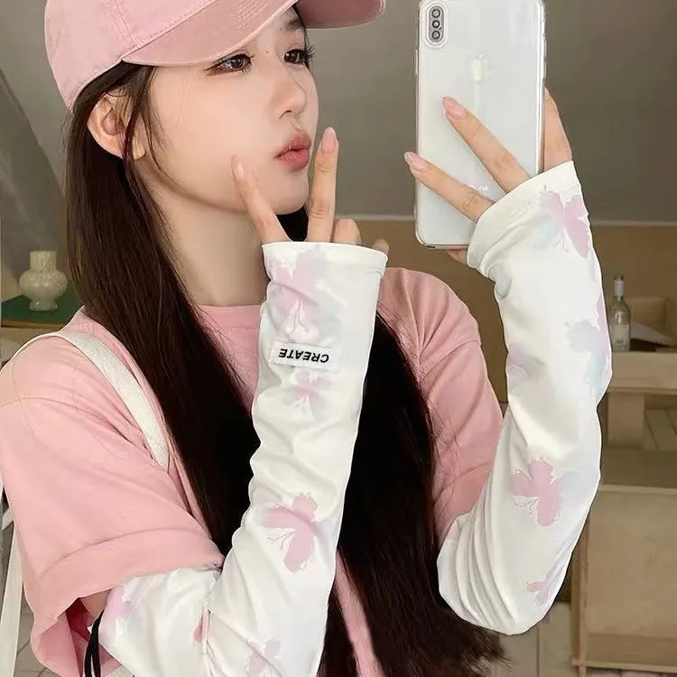 夏季冰袖女宽松镭射蝴蝶防晒手袖防紫外线冰丝袖套骑行开车套袖