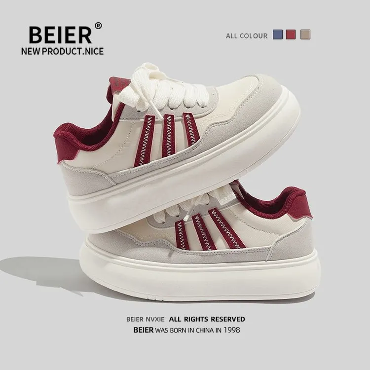BEIER百搭学生小白鞋厚底增高2025秋季新款舒适休闲板鞋女鞋2962