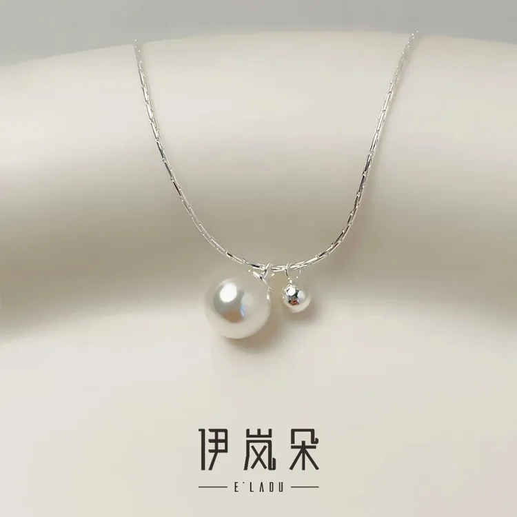 坠链均925银 伊岚朵【设计师】珍珠8mm银球项链｜大码高知女性锁骨链