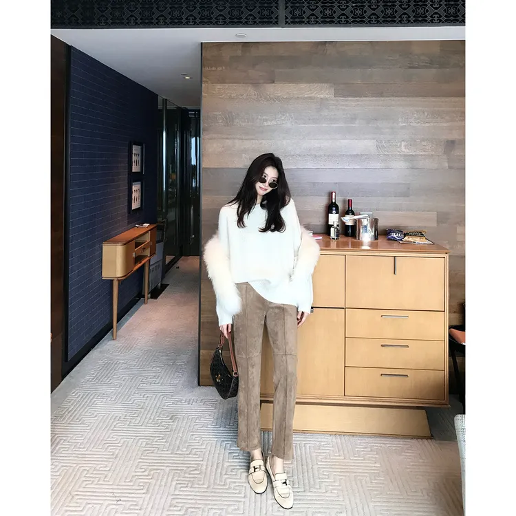 【ALONESAVOR】龍喜儿 麂皮神裤秋冬保暖仿麂皮高腰休闲裤K990