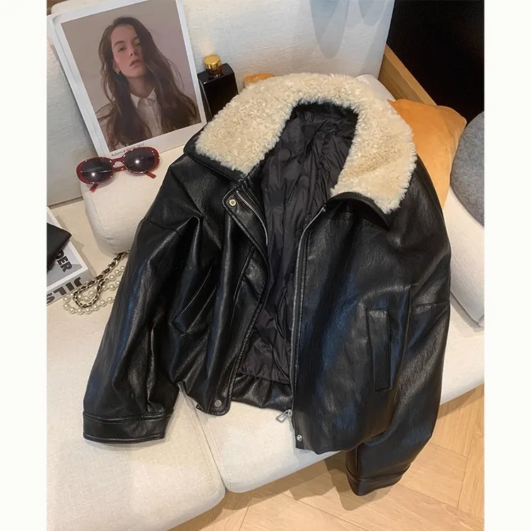 拉夏贝尔港味复古皮衣外套女冬季2025年新款时尚洋气休闲夹克上衣