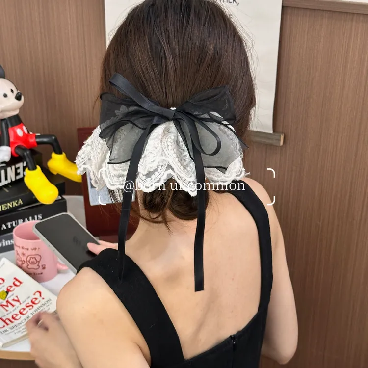 韩国蕾丝裙摆蝴蝶结低马尾发夹2025新款法式甜心公主半扎发头饰女