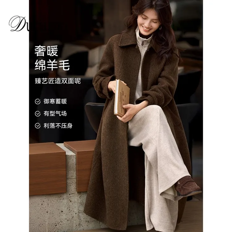 优雅显瘦双面羊毛大衣外套女装秋冬新款百搭长款大衣女秋冬高级感