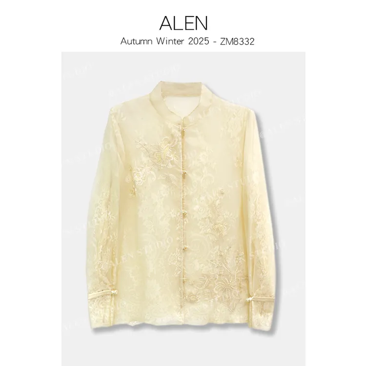 【Alen女装店】【花间物语】新中式国风气质时尚刺绣拼蕾丝上衣ZM8332