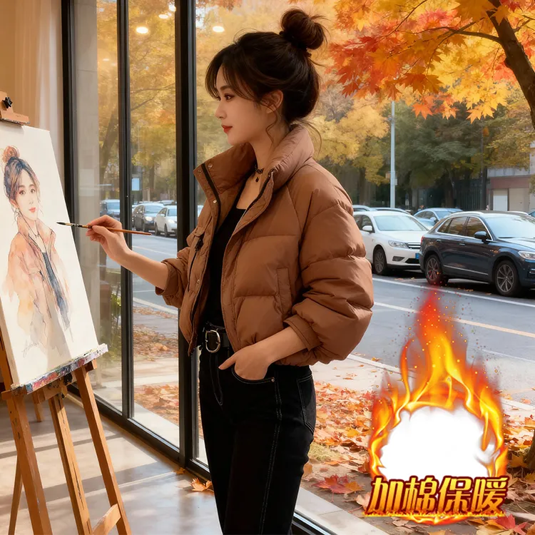 小个子时尚短款立领棉服女2025年冬季新款宽松百搭加厚面包服外套