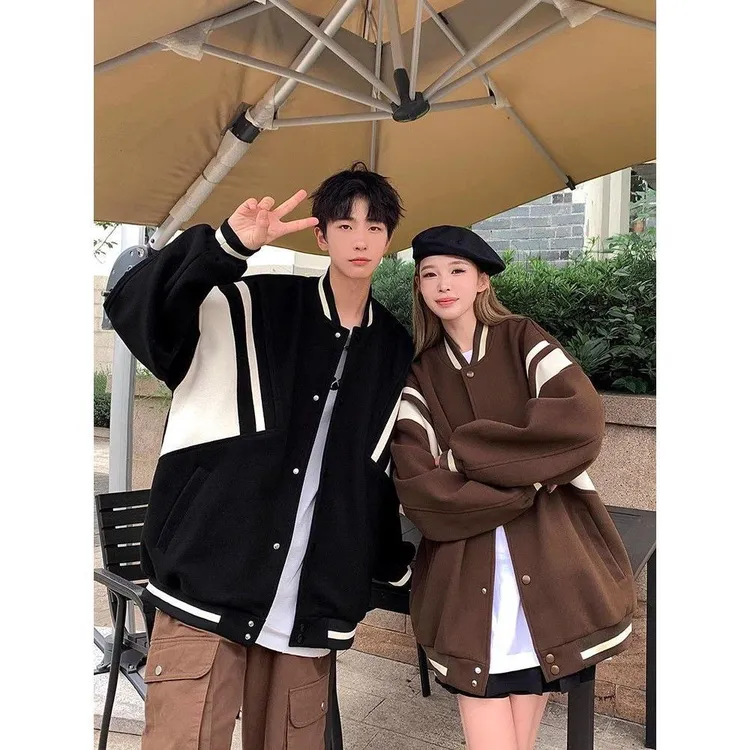 美式复古棒球服男女款春秋宽松百搭夹克潮流撞色拼接学生休闲外套